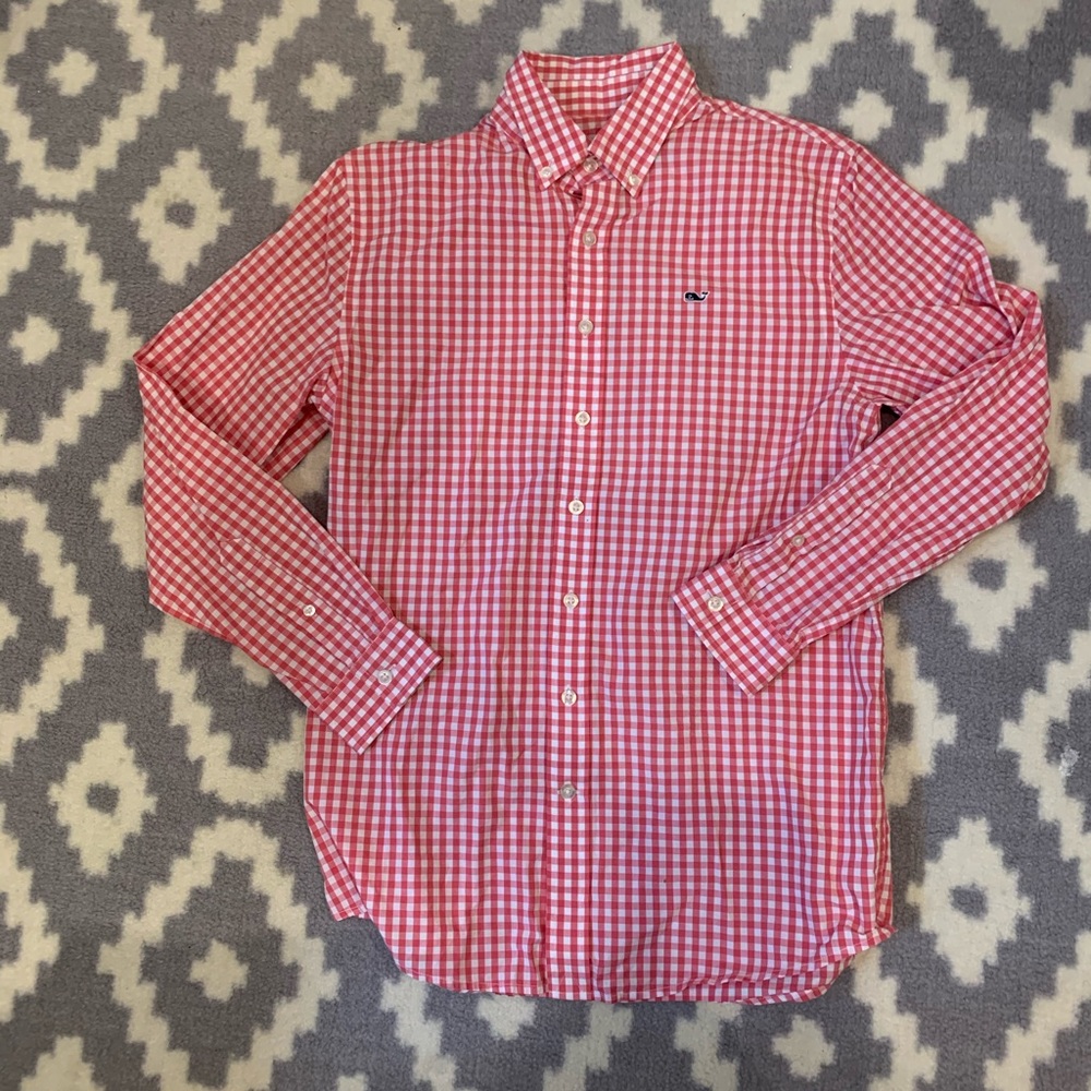Boys Vineyard Vines Size L 16 Gingham Whale Shirt